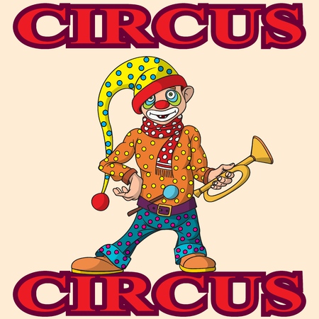 Funny cartoon circus clown. Cheerful joyful performance. Vector illustration.のイラスト素材