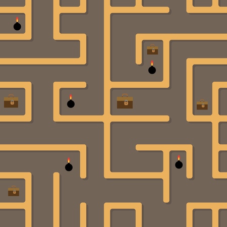 An impassable labyrinth with treasures and traps. Seamless vector illustration.のイラスト素材