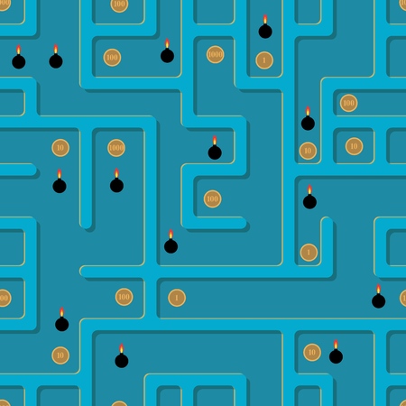 An impassable labyrinth with treasures and traps. Seamless vector illustration.のイラスト素材