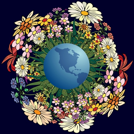 Planet in colors. A world without toxic waste industry. Vector illustration.のイラスト素材