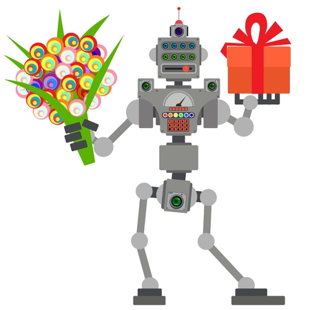 Humanoid robot, electronic computer device. Helper man. Vector illustrationのイラスト素材