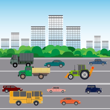 City street with heavy traffic. Vector illustration.のイラスト素材