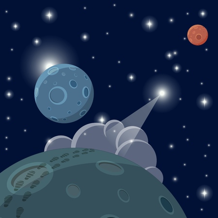 Space background. Plantoids against the stars. Vector illustrationのイラスト素材