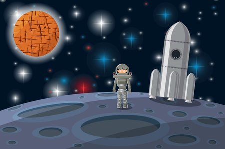 Space background. Plantoids against the stars. Vector illustrationのイラスト素材