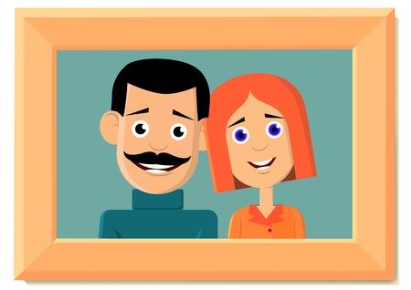 Portrait in frame. A young family made a portrait for a long memory. Vector illustration.のイラスト素材