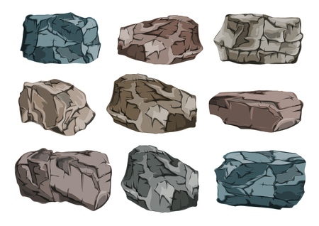 A set of stone blocks. Heavy, massive granite glitches. Vector illustration.のイラスト素材