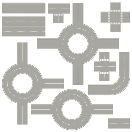 Set to create a roadmap. Vector elements to create a road map. Highways, intersections, roundabouts.のイラスト素材