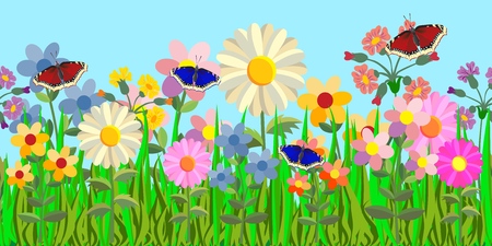 Vector seamless floral illustration. Card with floral ornament. Horizontal seamless illustrationのイラスト素材