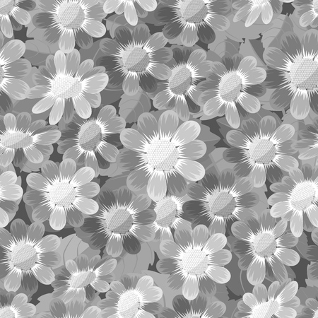 Floral seamless texture. Flowers and leaves in gray tones on a dark background. Vector illustration.のイラスト素材