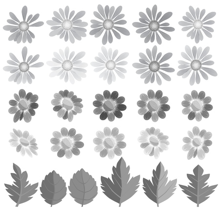 Flowers, leaves and butterflies in gray tone. A set for compiling kospozitsy on the theme of nature in monochrome tonality. Vector illustrationのイラスト素材