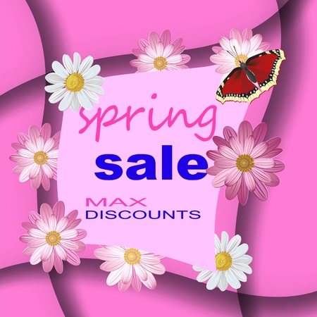 Banner for the spring sale of goods. Sale poster, flyer sale, Spring sales discounts. Benefit to the buyer. Vector illustrationのイラスト素材