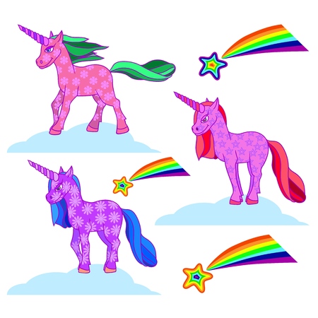 Fabulous, fantastic animal, unicorn. Legend of tales and epics. A horse with a horn on his forehead. Vector illustration.のイラスト素材