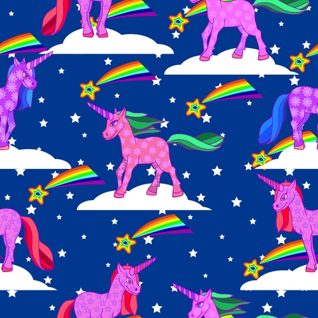 Fabulous, fantastic animal, unicorn. Seamless. Legend of tales and epics. A horse with a horn on his forehead. Seamless Vector illustration.のイラスト素材