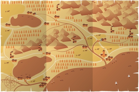 World map illustration. Old style. Mountains, forests, cities, rivers on old parchment Vector illustrationのイラスト素材