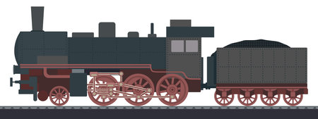 Vintage locomotive. Retro style. The power of steam and steam boiler. Railways connect countries. Vector illustration.のイラスト素材