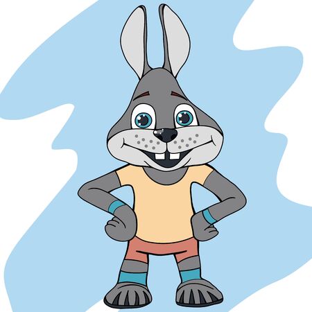 Little cute rabbit is standing and smiling. Small animals evoke emotions and joy. Vector hand drawn illustrationのイラスト素材