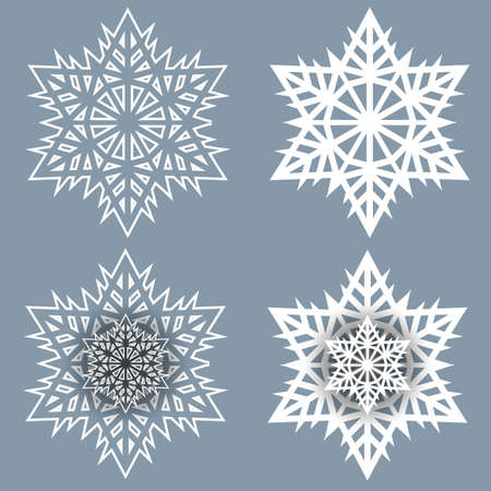 Snowflake winter vintage. Frozen water crystals grow together into a hexagonal crystal. Symbol of cold winter, christmas, holiday and cheerful mood. Vector illustration.のイラスト素材