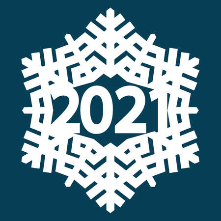 Snowflake winter vintage. Frozen water crystals grow together into a hexagonal crystal. Symbol 2021, of cold winter, christmas, holiday and cheerful mood. Vector illustration.のイラスト素材