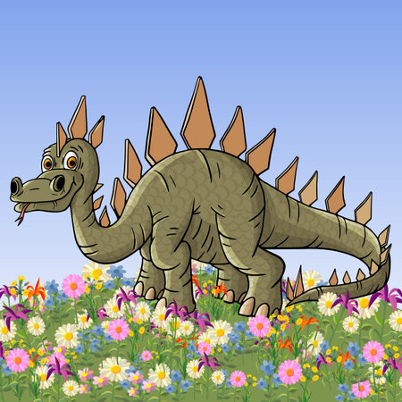 Cheerful, cute, winged dinosaur on a white background. Prehistoric reptile. Jurassic period. Vector illustrationのイラスト素材