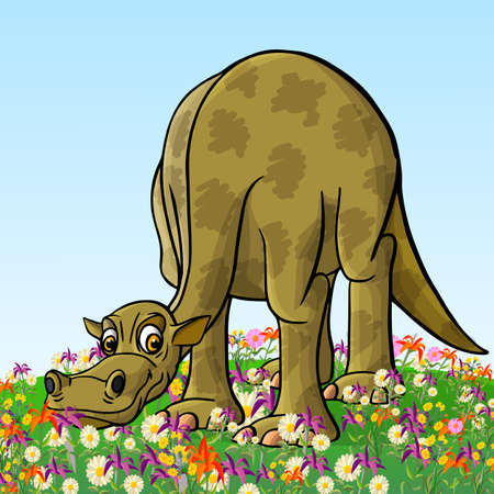 Cheerful, cute, winged dinosaur on a white background. Prehistoric reptile. Jurassic period. Vector illustrationのイラスト素材