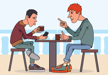 Summer day. Cafe by the sea. Flat illustration.のイラスト素材