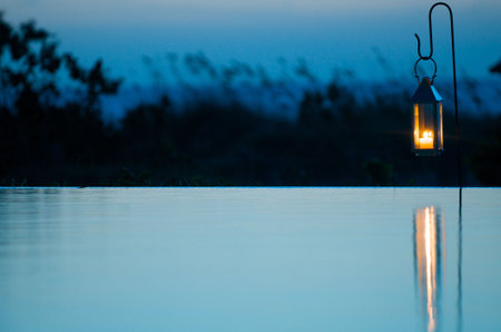 Blue lantern reflectedの写真素材