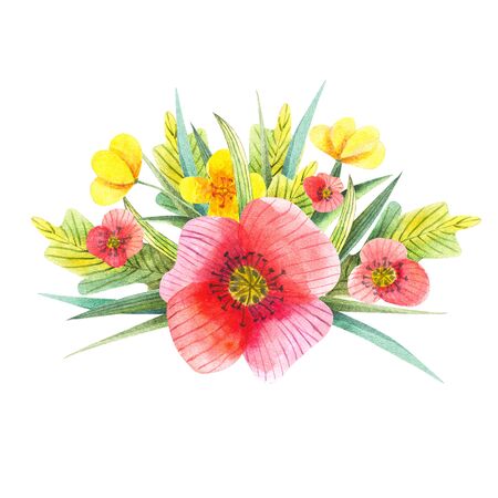 Painted watercolor composition of flowers in pastel colors. The element for design. Greeting card. Valentine's Day, Mother's Day, Wedding, Birthday. Clipping path included.  Fast isolation.のeditorial素材