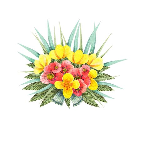 Painted watercolor composition of flowers in pastel colors. The element for design. Greeting card. Valentine's Day, Mother's Day, Wedding, Birthday. Clipping path included.  Fast isolation.のeditorial素材