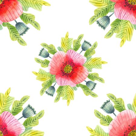 Painted watercolor composition of flowers in pastel colors seamless pattern. The element for design.の写真素材