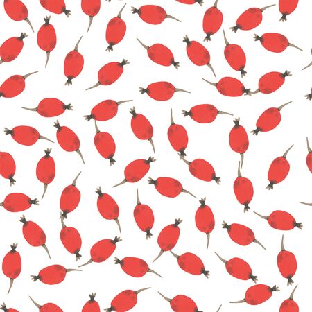 Seamless pattern watercolor red berries. On a white isolated backgroundの写真素材