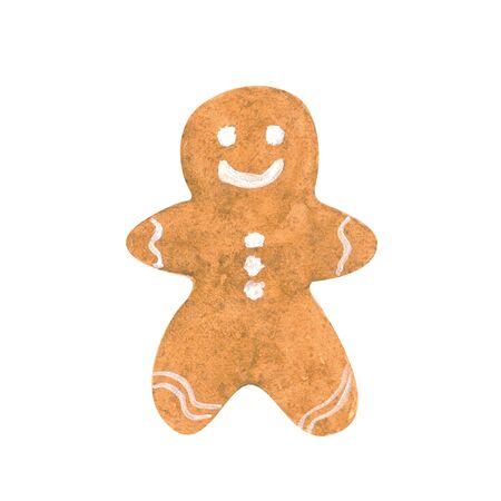 Illustration of cute watercolor gingerbread. Chocolate chip cookies. Christmas gingerbread cookies. Hand drawn watercolor painting isolated on white background.の写真素材
