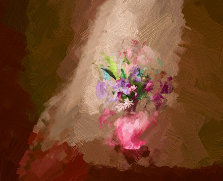 A colorful abstract photo painting of flowers in a vase.の写真素材