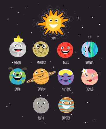 Collection of planets Mars, Neptune, Saturn, Venus and other for kidsのイラスト素材