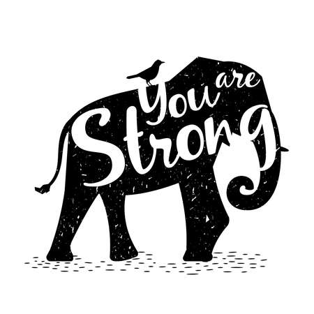 Silhouette of elephant with inscription You are strongのイラスト素材