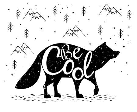 Greeting card with cute Raccoon black silhouetteのイラスト素材
