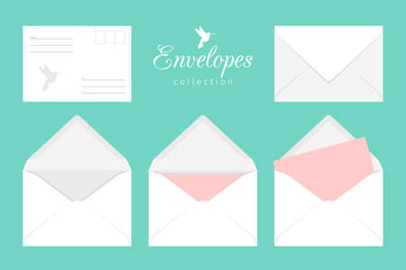 Set of open and closed white empty envelopesのイラスト素材