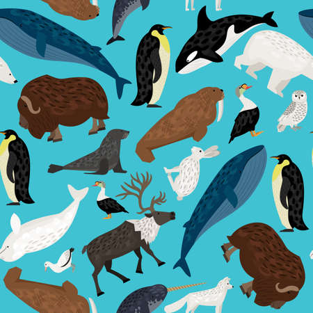 Seamless vector pattern with cute arctic animalsのイラスト素材