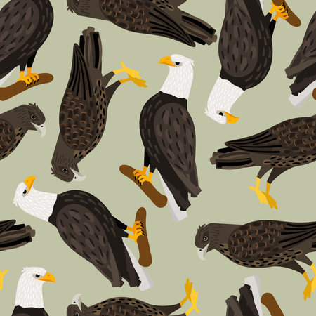 Seamless vector pattern with nice eagles birdsのイラスト素材