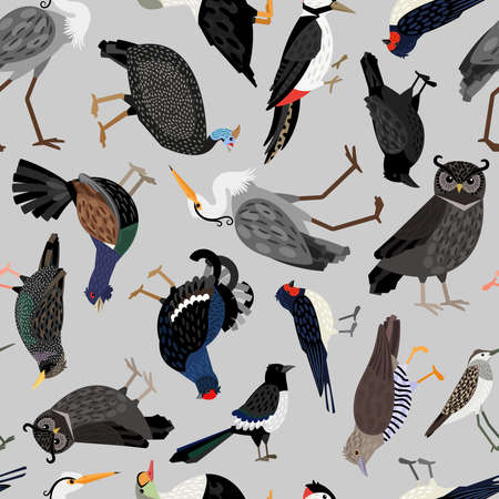 Seamless vector pattern with cute gray birdsのイラスト素材