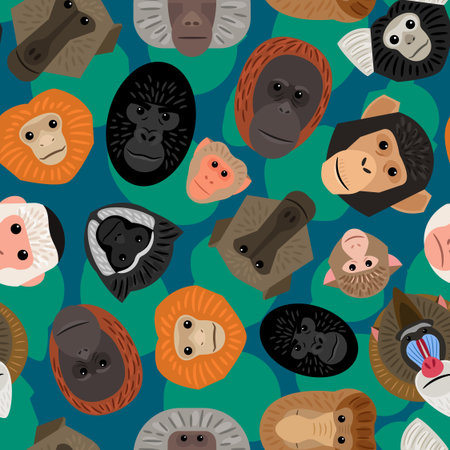 Cute different Monkey head seamless vector patternのイラスト素材