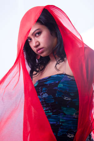 indian female model in red veilの写真素材