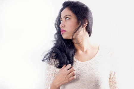 beautiful indian female model in white dressの写真素材