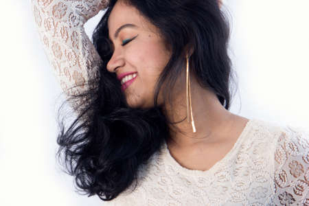 beautiful indian female model in white dressの写真素材