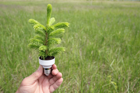 Ecological concept symbolizing the unity of nature and technologyの写真素材