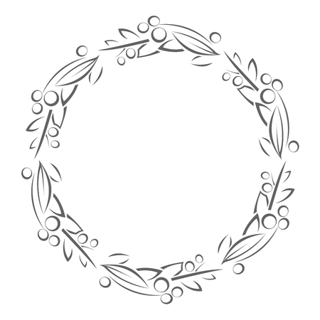 Round frame with leaves and berries outlineのイラスト素材
