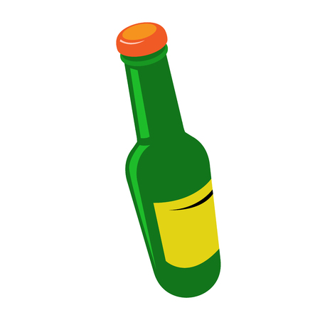 Tilted beer bottle with cap - green bottleのイラスト素材