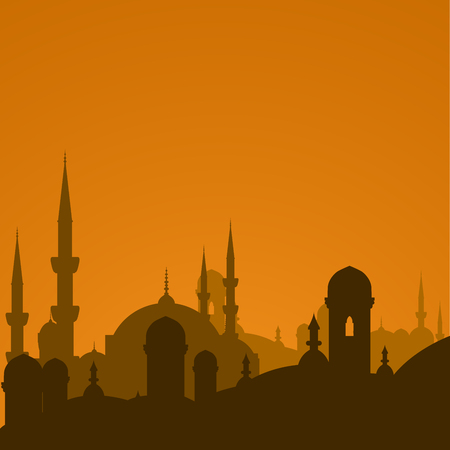 Illustration pour Arabic cityscape with mosque silhouette - Istanbul cityscape - image libre de droit