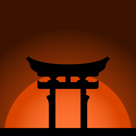Miyajima Torii gate with sunset backgroundのイラスト素材