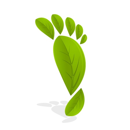 Green footprint made by leaves on white backgroundのイラスト素材