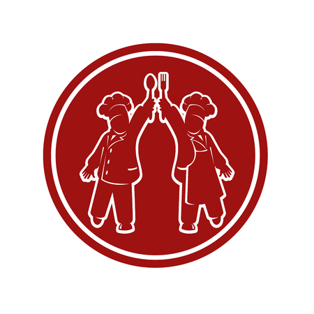 Red round badge with chief cooks outlineのイラスト素材